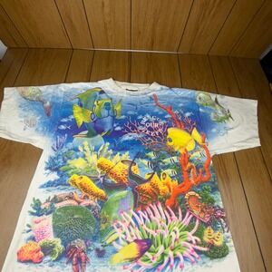 Vintage 90s Dirty Laundry Rescue Our Reefs Graphic‎ T Shirt XL Colorful